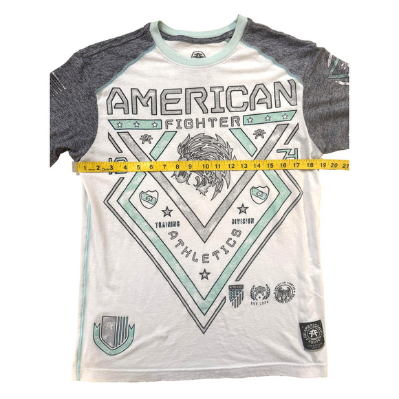 American Fighter Shirt Mens Medium White Raglan Athletic Y2K Streetwear Fader - Picture 5 of 9